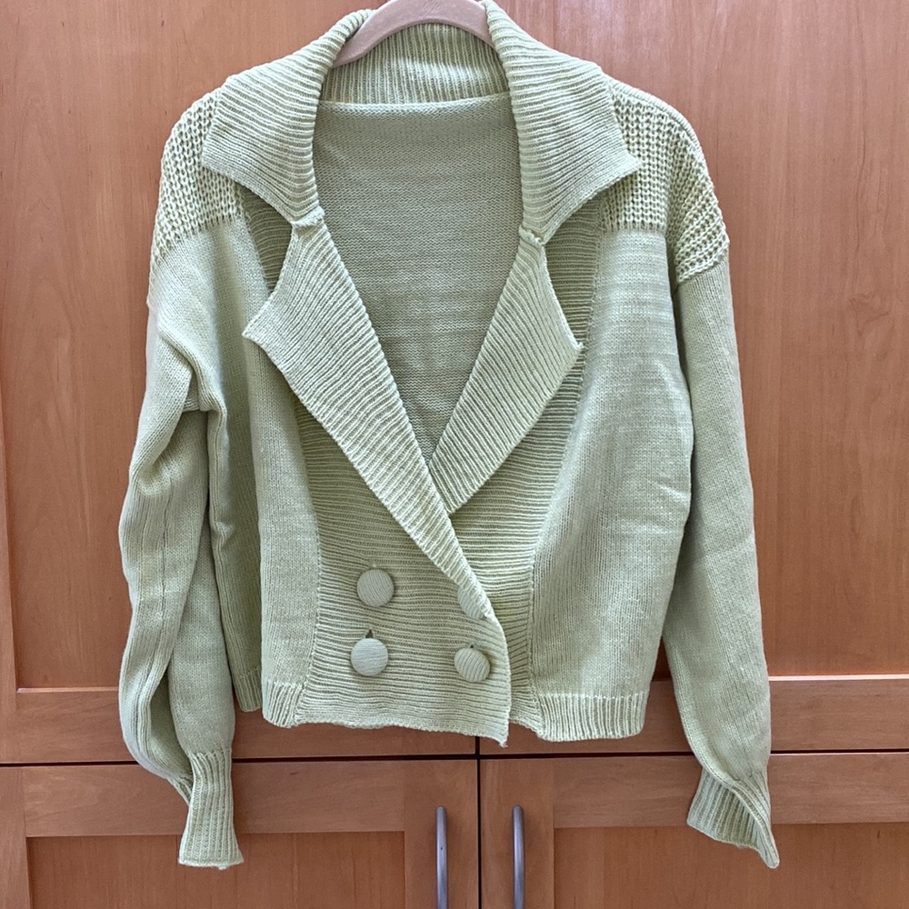 Mia Light Green Open Front Cardigan Sweater Size M Soft Cozy - Picture 3 of 4